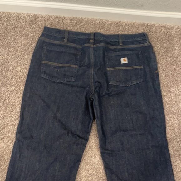 Carhartt Women's Flannel Lined Jeans Straight Leg Loose Fit Dark Wash 18X32 - Picture 7 of 10